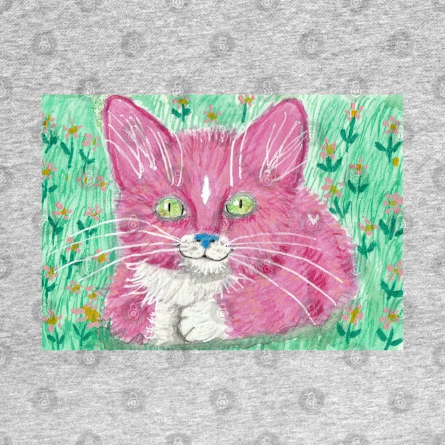 Happy pink kitten cat art by SamsArtworks